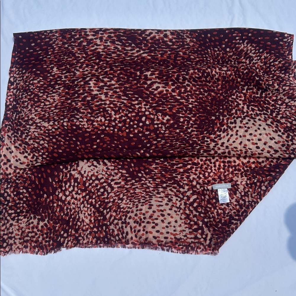 Nordstrom Red and Brown Animal Print Scarf Wool 70%, Cashmere 30%